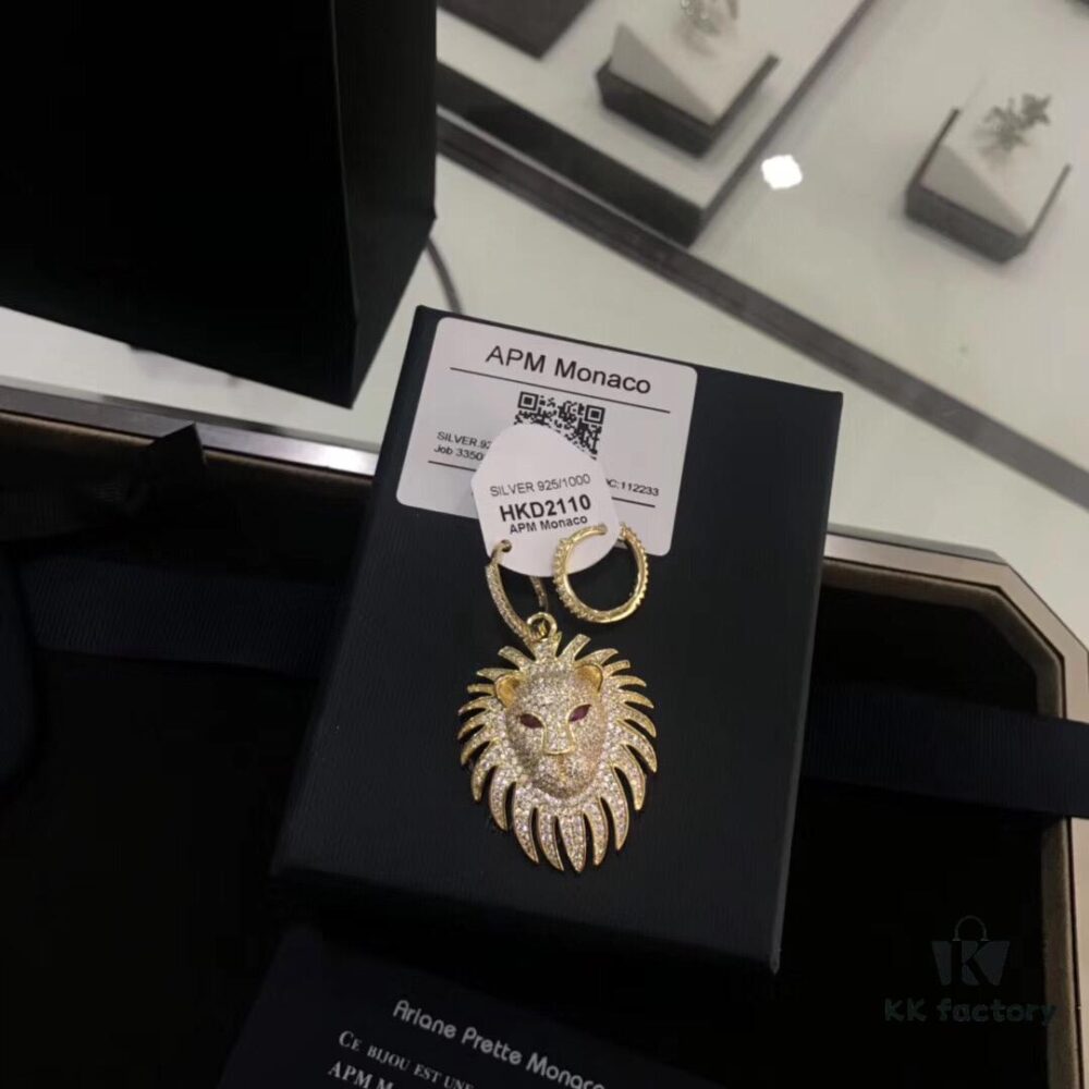 APM Golden Lion Asymmetrical Pendant Earrings