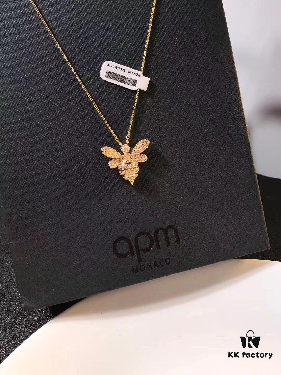 APM Monaco Silver Plated with Gold Bee Necklace with Sparkling Zircon Crystals