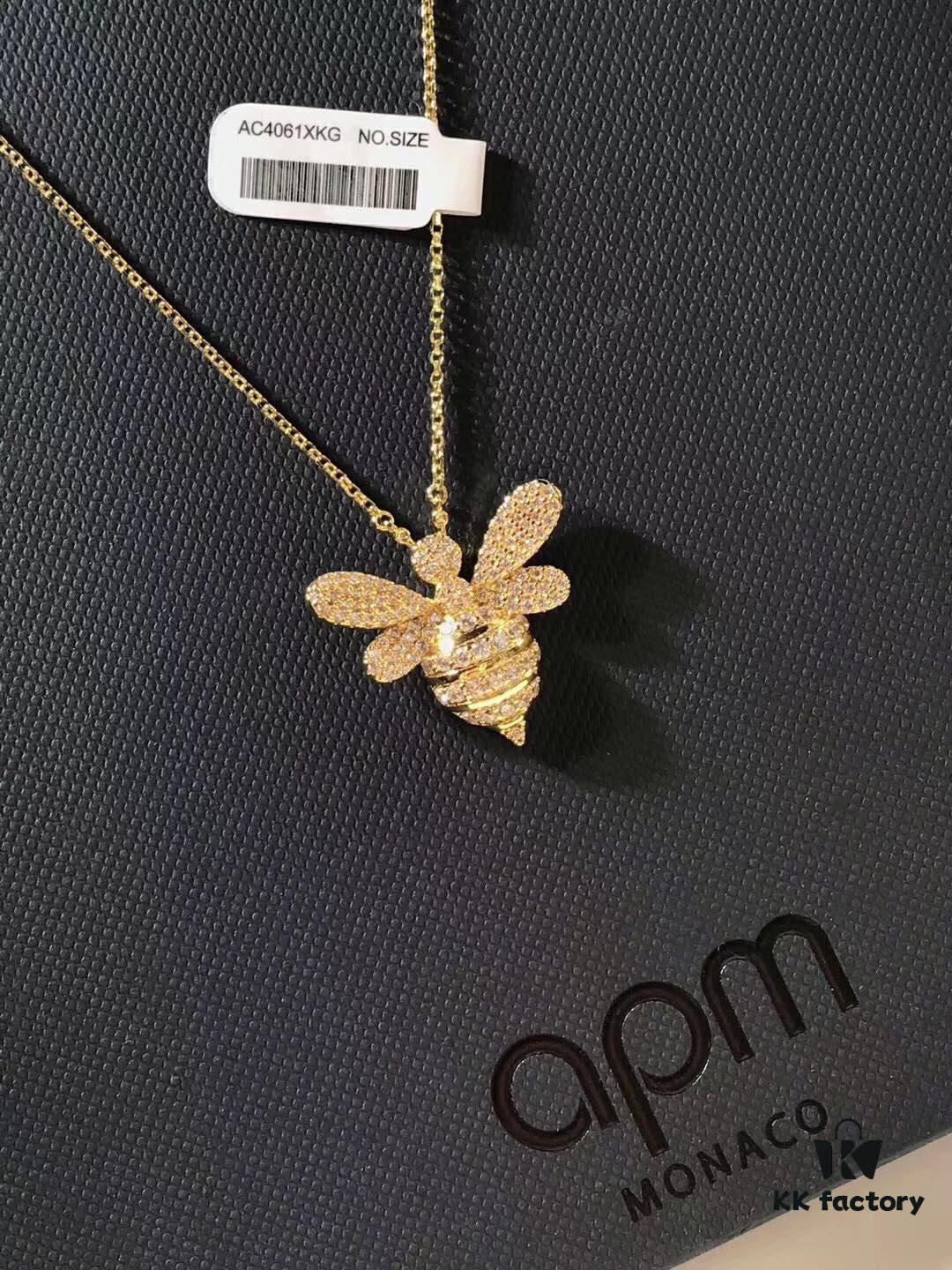 APM Monaco Silver Plated with Gold Bee Necklace with Sparkling Zircon Crystals