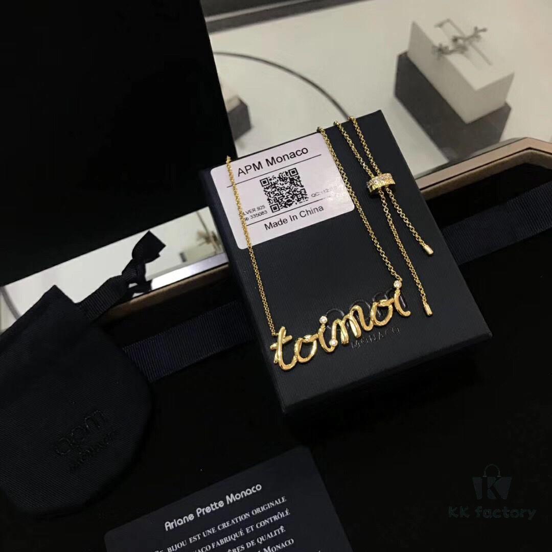 APM Monaco Letter Necklace for Women, Colored Gold Collarbone Chain, Elegant Jewelry, Retro Pendant Necklaces