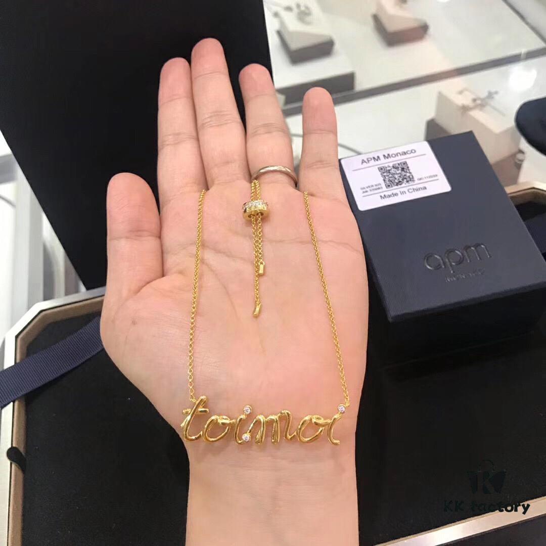 APM Monaco Letter Necklace for Women, Colored Gold Collarbone Chain, Elegant Jewelry, Retro Pendant Necklaces