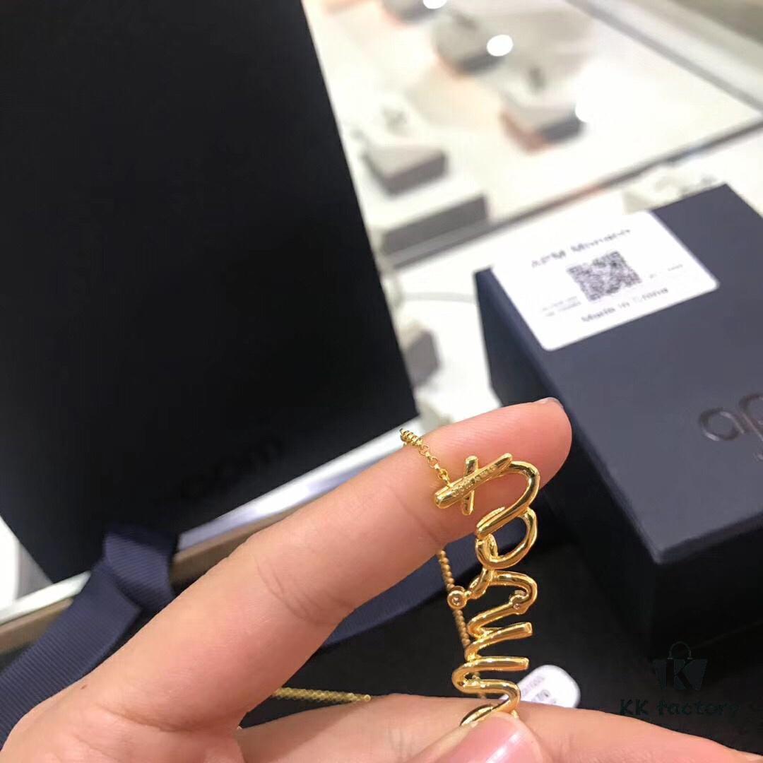 APM Monaco Letter Necklace for Women, Colored Gold Collarbone Chain, Elegant Jewelry, Retro Pendant Necklaces