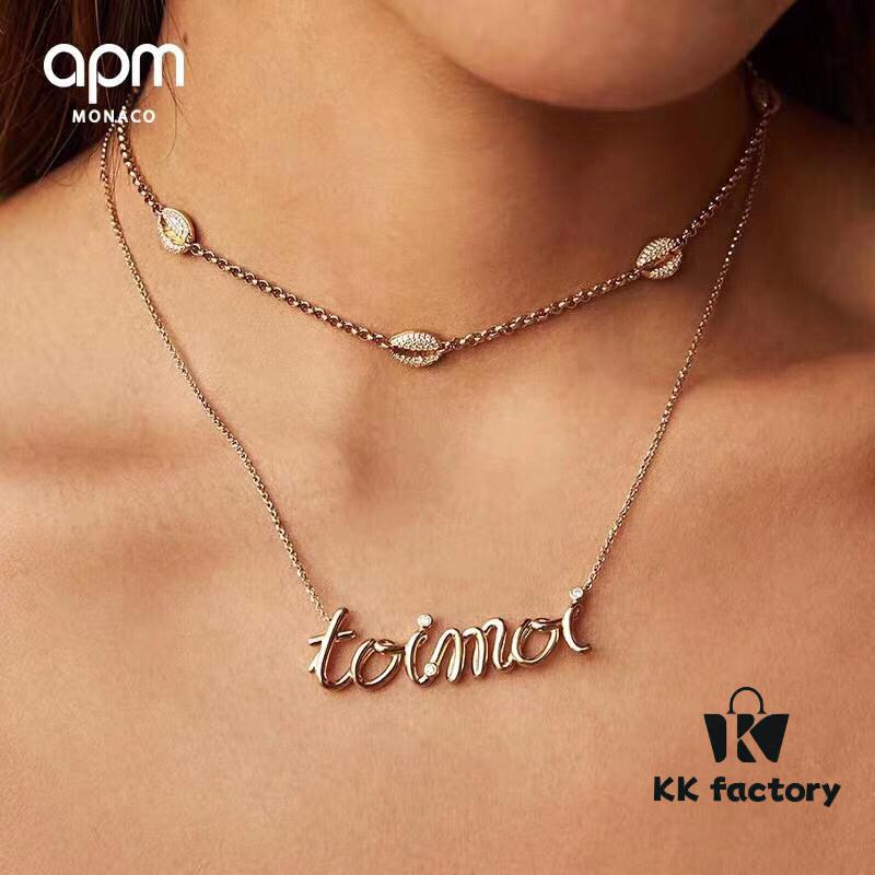APM Monaco Letter Necklace for Women, Colored Gold Collarbone Chain, Elegant Jewelry, Retro Pendant Necklaces