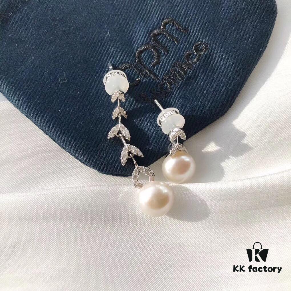 APM Monaco Asymmetrical Petal with Freshwater Pearl Earrings, Designer Silver Drop Earrings for Women