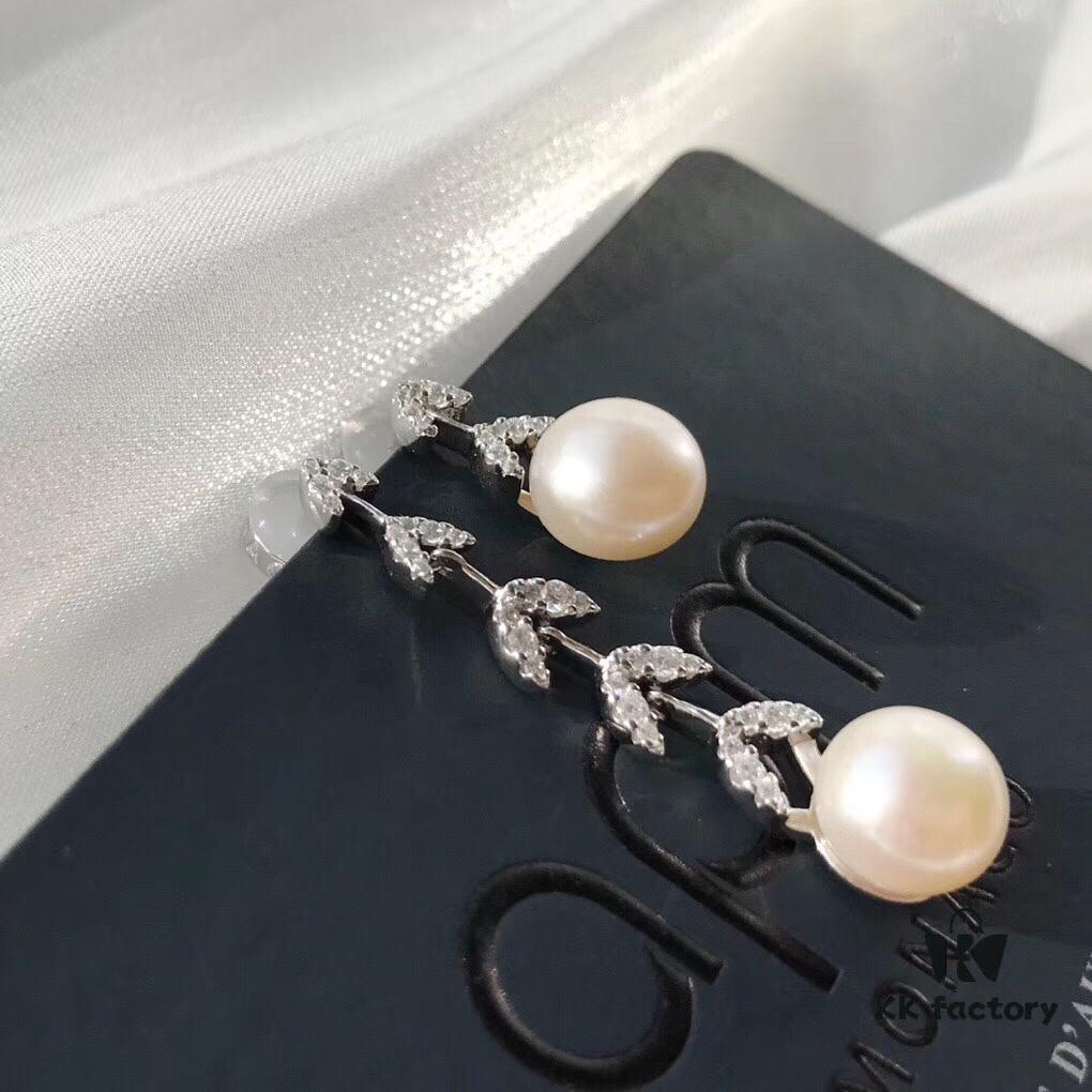 APM Monaco Asymmetrical Petal with Freshwater Pearl Earrings, Designer Silver Drop Earrings for Women