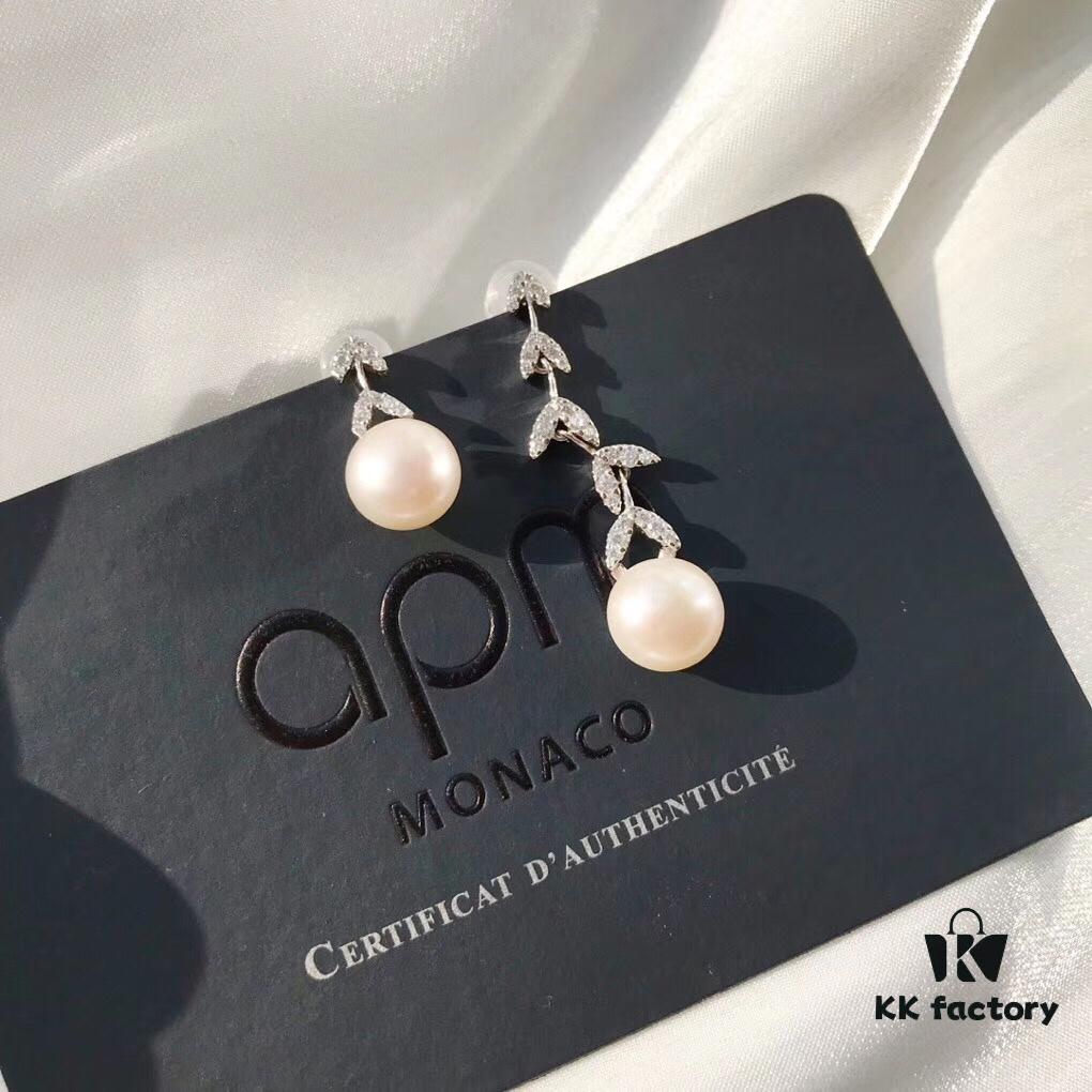 APM Monaco Asymmetrical Petal with Freshwater Pearl Earrings, Designer Silver Drop Earrings for Women