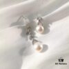 APM Monaco Asymmetrical Petal with Freshwater Pearl Earrings, Designer Silver Drop Earrings for Women