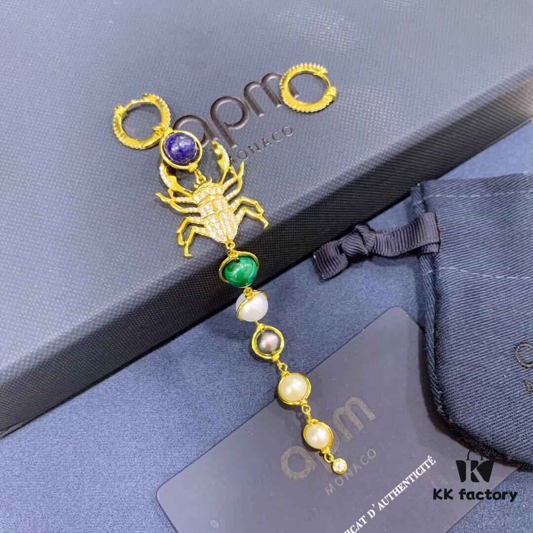 APM Asymmetrical Scarab Drop Earrings