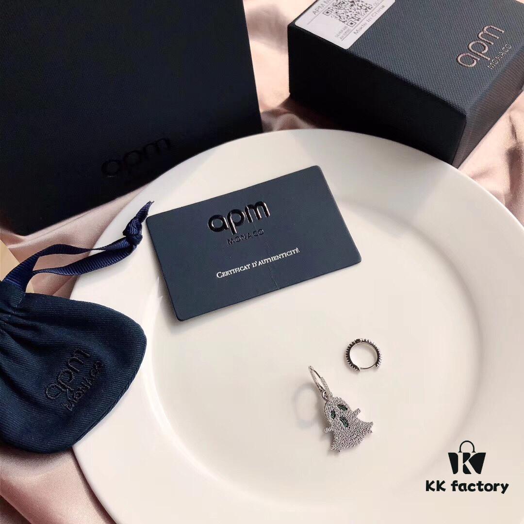 APM Monaco Asymmetrical S925 Sterling Silver Ghost-Shaped Earrings with Green Crystals