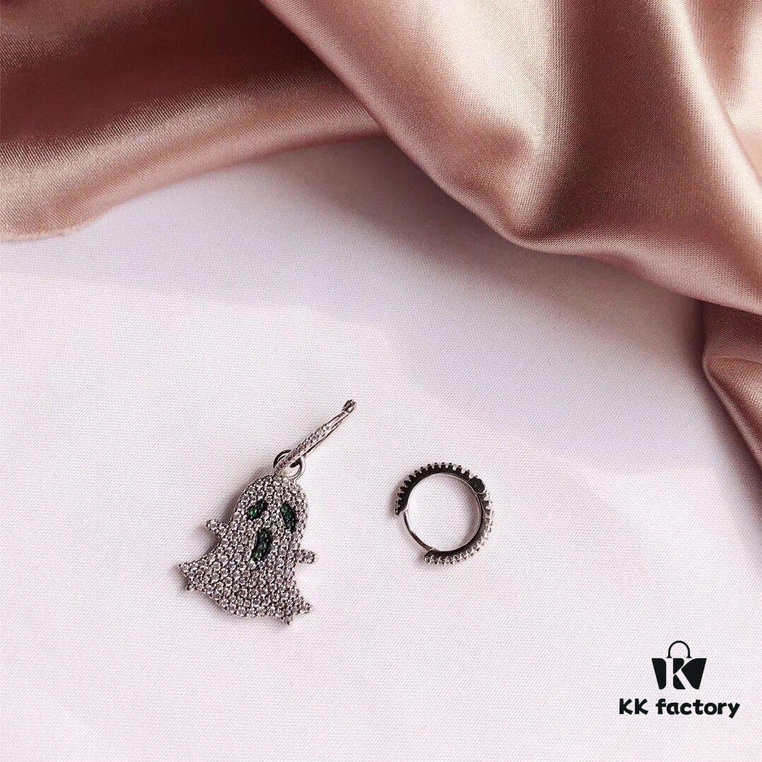 APM Monaco Asymmetrical S925 Sterling Silver Ghost-Shaped Earrings with Green Crystals