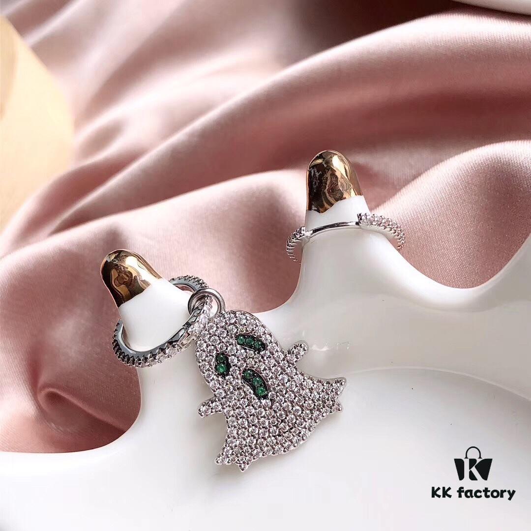 APM Monaco Asymmetrical S925 Sterling Silver Ghost-Shaped Earrings with Green Crystals