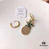 GLNaza Same Style‼️ APM Monaco Pineapple Earrings Golden Asymmetric Long Earrings for Women, Ins-Style Pineapple Pendant Earrings, Elegant Fashion Silver Jewelry, 925 Sterling Silver with Micro-Paved Crystals Gold Plated, Latest Counter New Arrival, Returnable if Not Satisfied, Complete Packaging