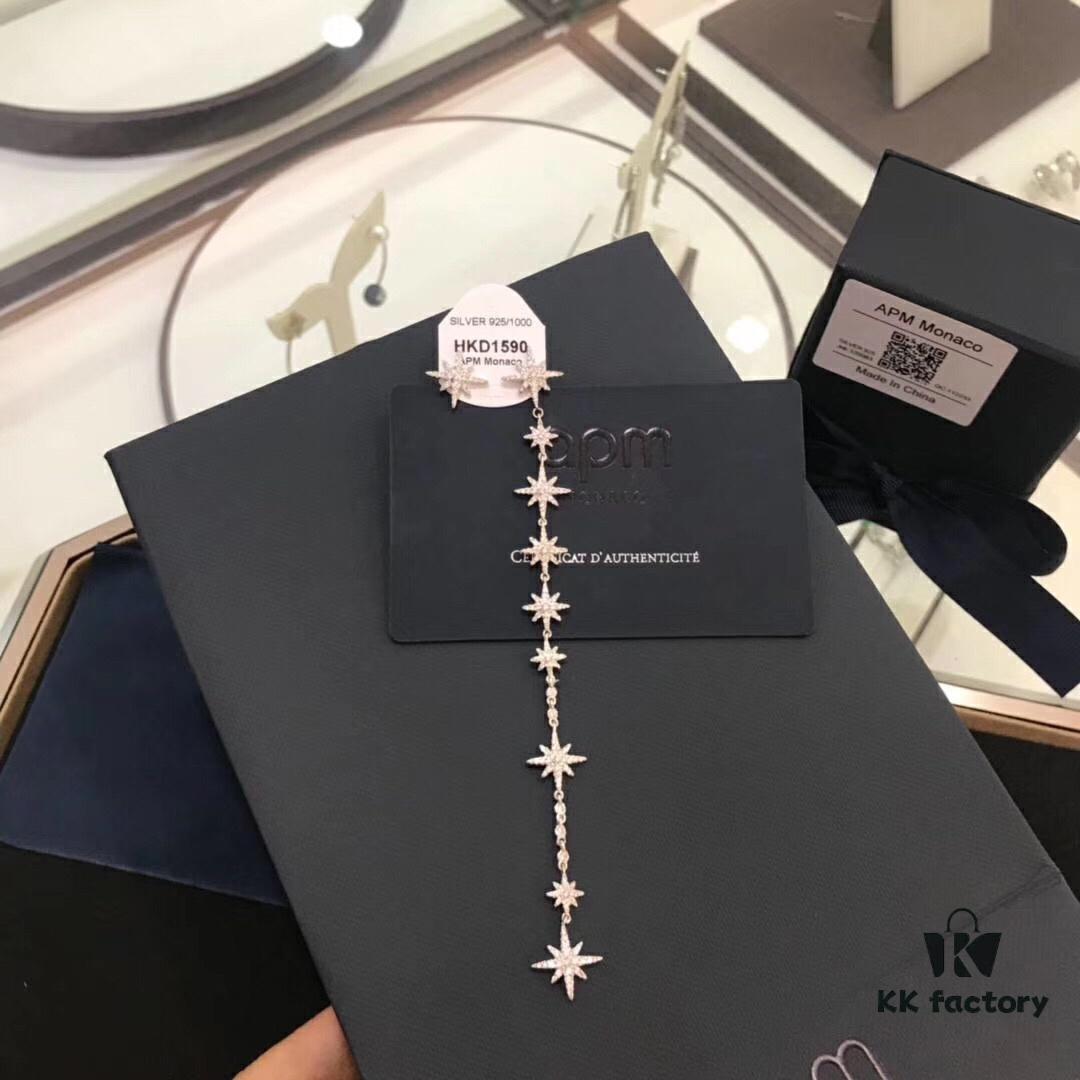 APM Monaco New Summer Collection Earrings for Women, Stylish Asymmetric Long Dangle Earrings with Star and Moon Design