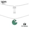 APM Monaco Silver Plated Mint Green Crystal 'PAC' Necklace for Women, Choker Style, Fashionable with Retro Charm
