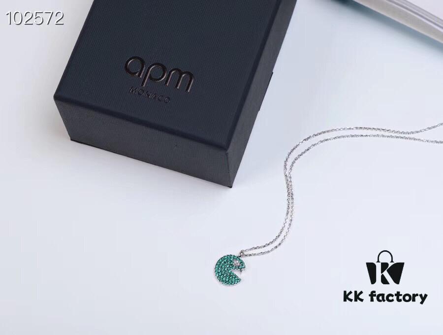 APM Monaco Silver Plated Mint Green Crystal 'PAC' Necklace for Women, Choker Style, Fashionable with Retro Charm