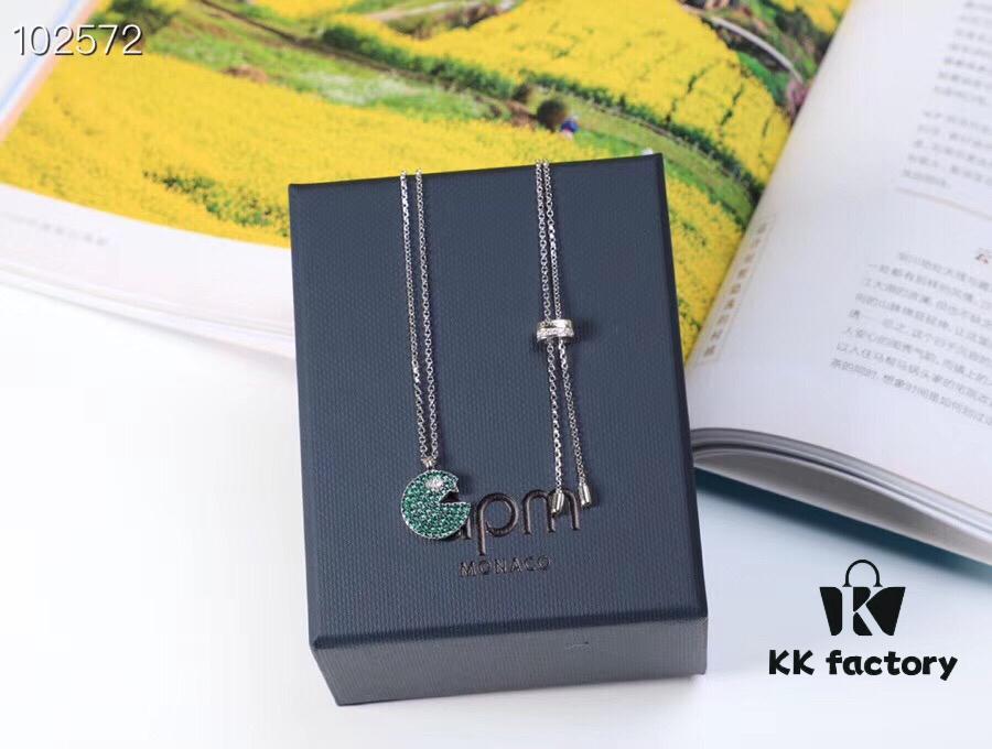 APM Monaco Silver Plated Mint Green Crystal 'PAC' Necklace for Women, Choker Style, Fashionable with Retro Charm