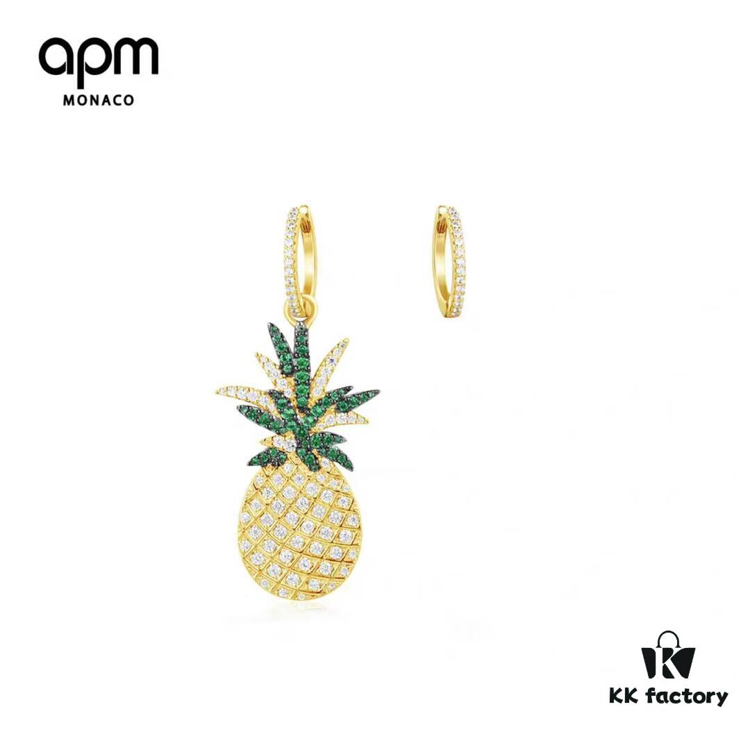 APM Monaco Pineapple Fruit Earrings with Yellow Crystal and Gold-Plated Silver, Made of 925 Sterling Silver! Brilliant Hand-Set Zirconias Shine Brightly in the Sun ✨