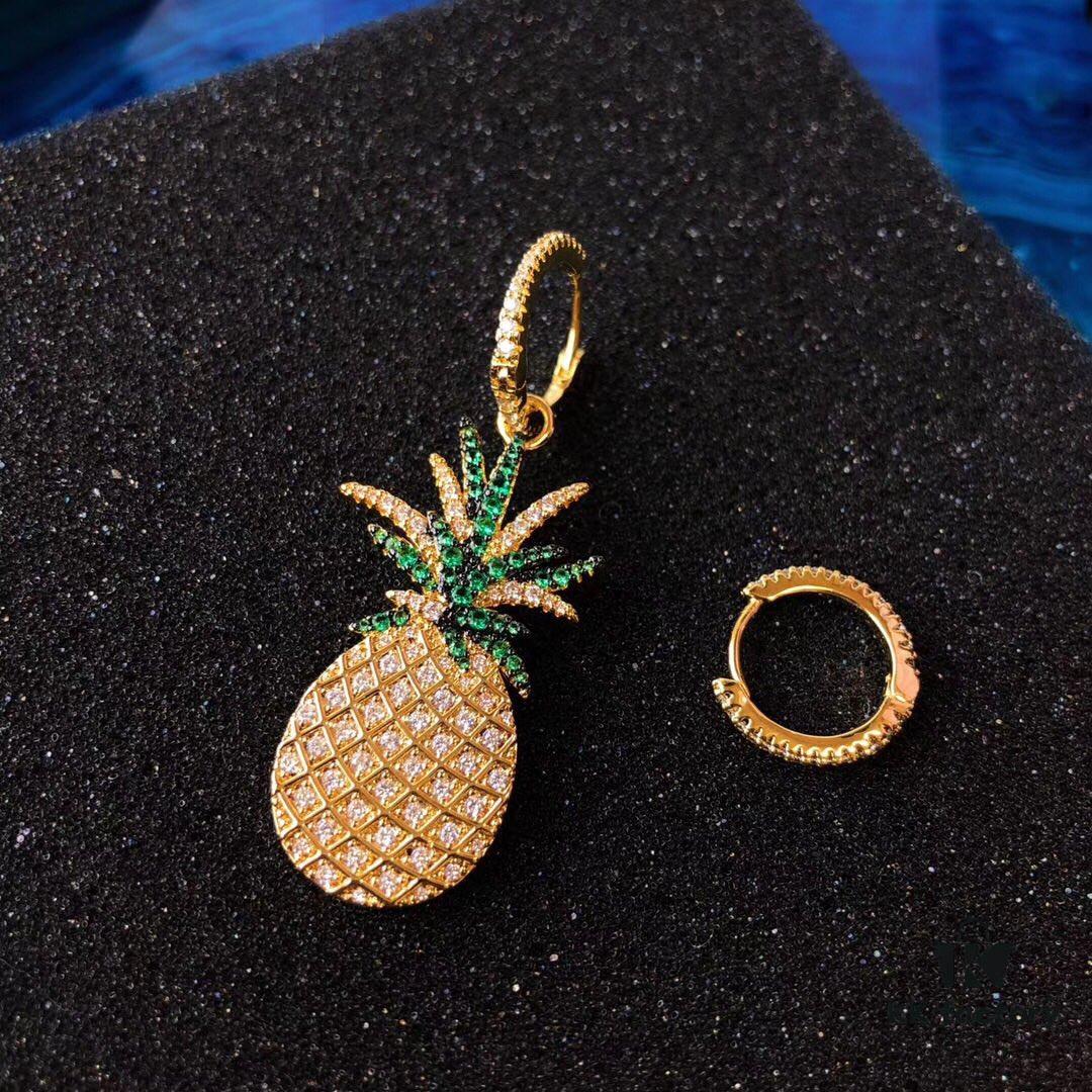 APM Monaco Pineapple Fruit Earrings with Yellow Crystal and Gold-Plated Silver, Made of 925 Sterling Silver! Brilliant Hand-Set Zirconias Shine Brightly in the Sun ✨