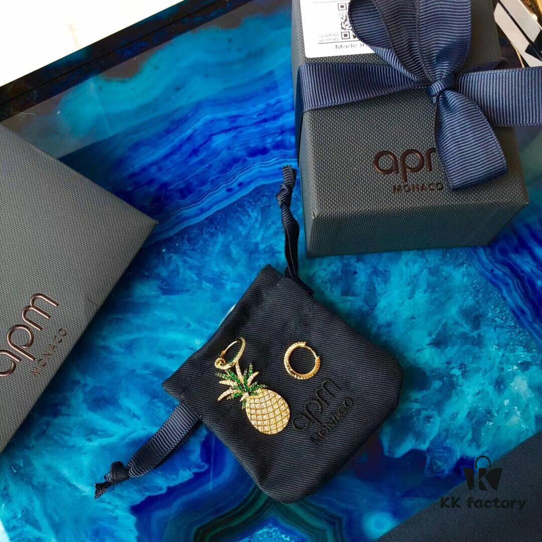 APM Monaco Pineapple Fruit Earrings with Yellow Crystal and Gold-Plated Silver, Made of 925 Sterling Silver! Brilliant Hand-Set Zirconias Shine Brightly in the Sun ✨