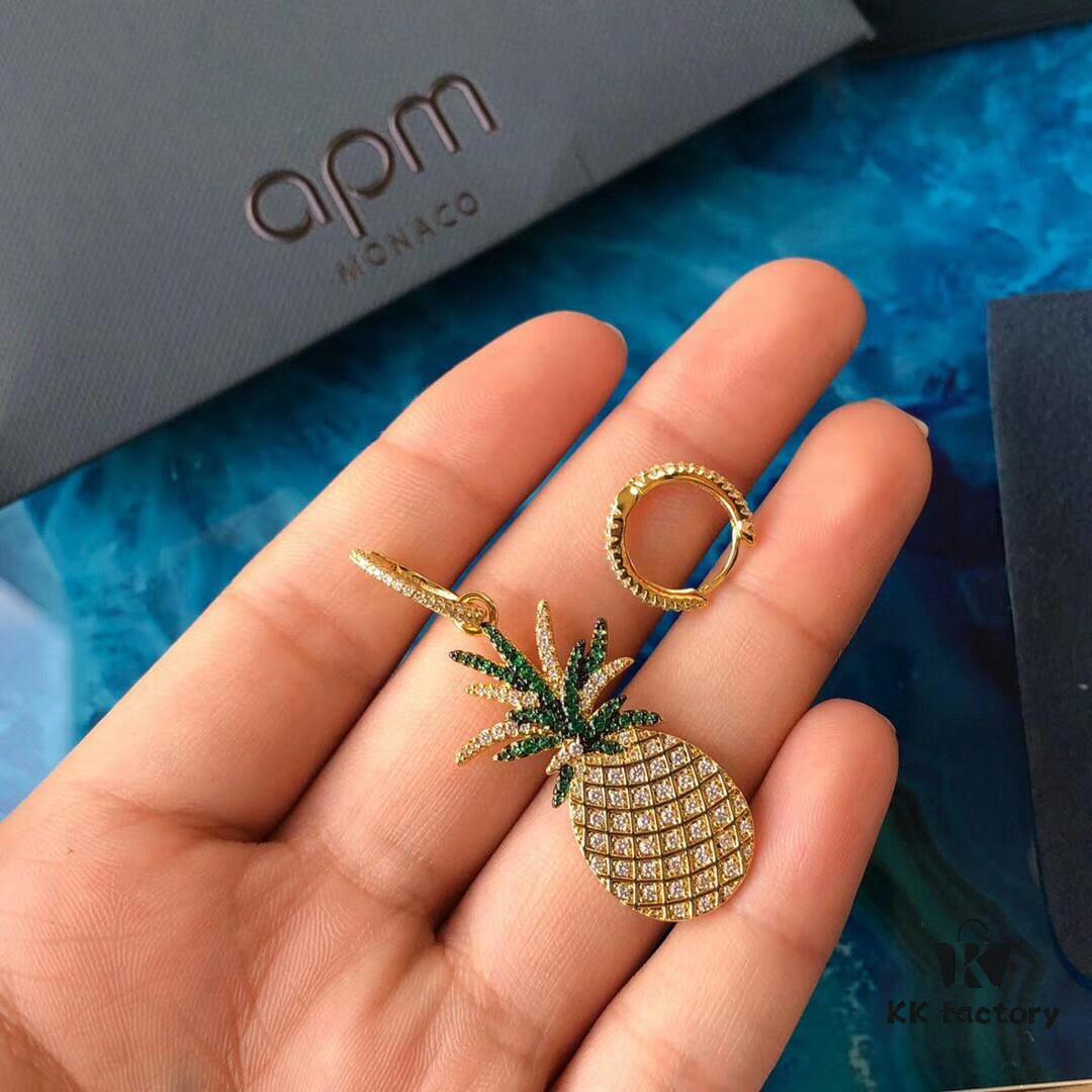 APM Monaco Pineapple Fruit Earrings with Yellow Crystal and Gold-Plated Silver, Made of 925 Sterling Silver! Brilliant Hand-Set Zirconias Shine Brightly in the Sun ✨