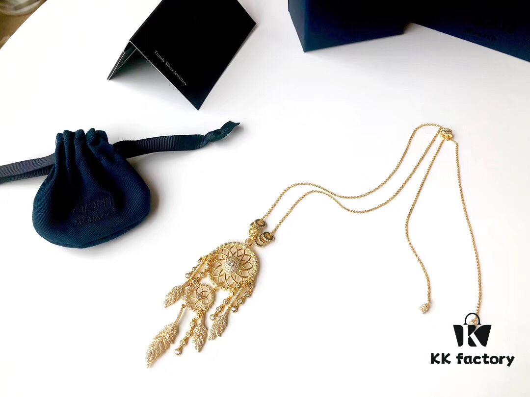 APM Monaco Gold-Tone Silver Crystal Dreamcatcher Vintage Minimalist Fashion Statement Necklace for Women