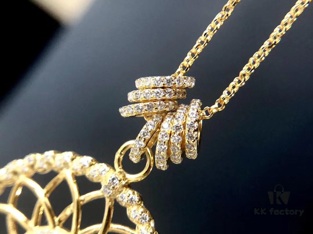 APM Monaco Gold-Tone Silver Crystal Dreamcatcher Vintage Minimalist Fashion Statement Necklace for Women