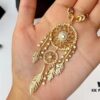 APM Monaco Gold-Tone Silver Crystal Dreamcatcher Vintage Minimalist Fashion Statement Necklace for Women
