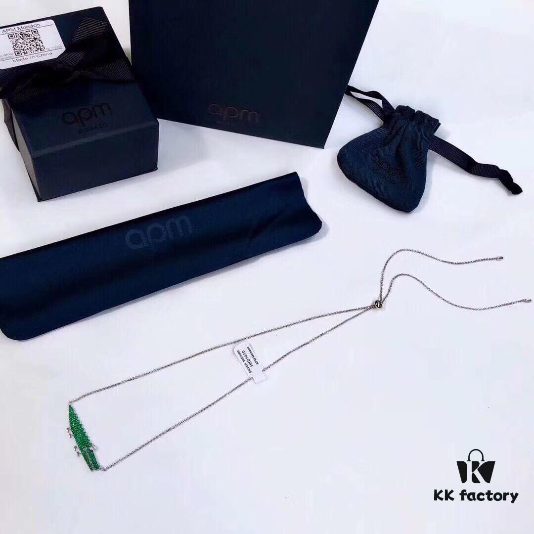 APM Monaco JANVIER Collection Crocodile Pendant Necklace with Mint Green Crystals, Adjustable Chain