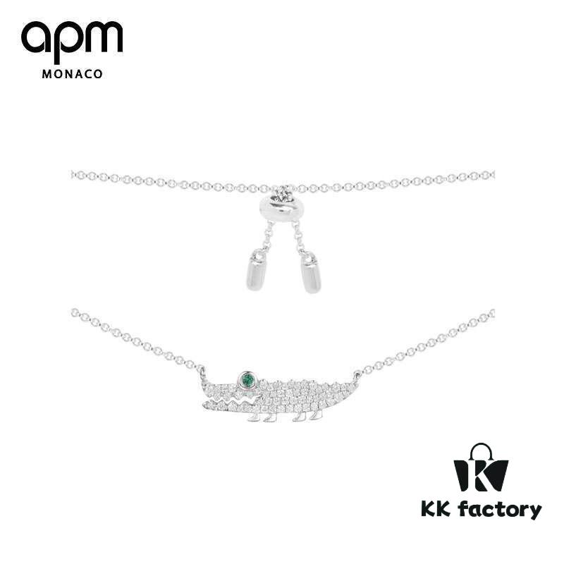 APM Monaco Silver Crystal-Encrusted Crocodile Necklace for Women, Minimalist Autumn-Winter Collarbone Chain