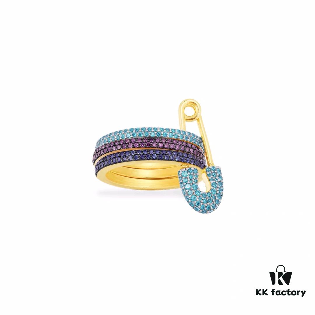 A Jia Safety Pin Ring, INS Multicolor Contrast, Unique Fashionable Design, Stylish European and American Style, Versatile Colorful Safety Pin Inspired Finger Ring