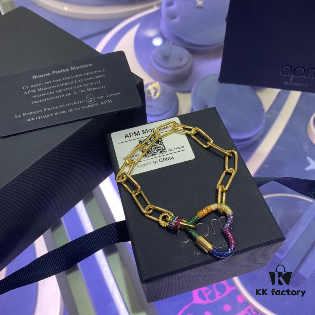 March New Arrival 💕 A's Monaco Rainbow Heart Pendant Chain Bracelet, Sweet Interlocking Rings, Valentine's Gift for Girlfriend