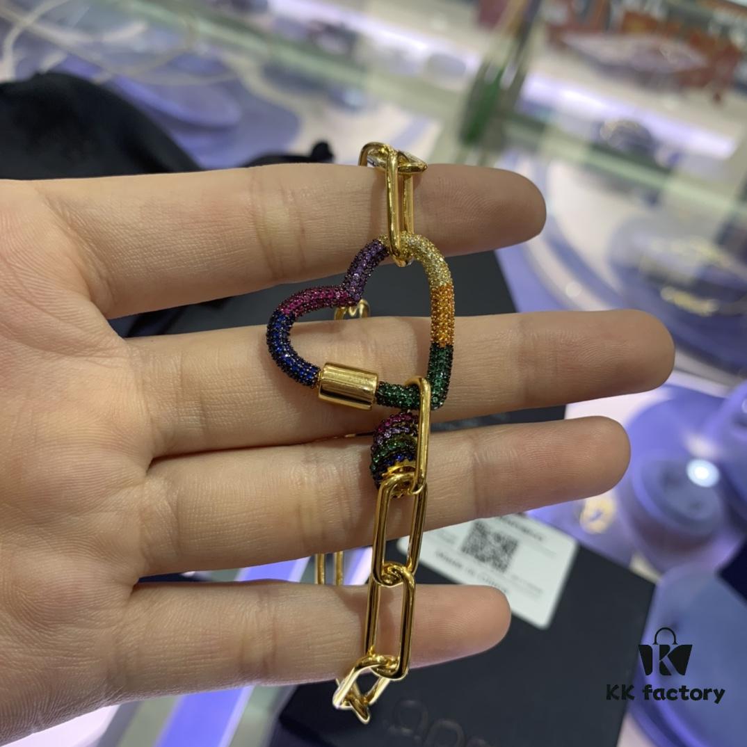 March New Arrival 💕 A's Monaco Rainbow Heart Pendant Chain Bracelet, Sweet Interlocking Rings, Valentine's Gift for Girlfriend