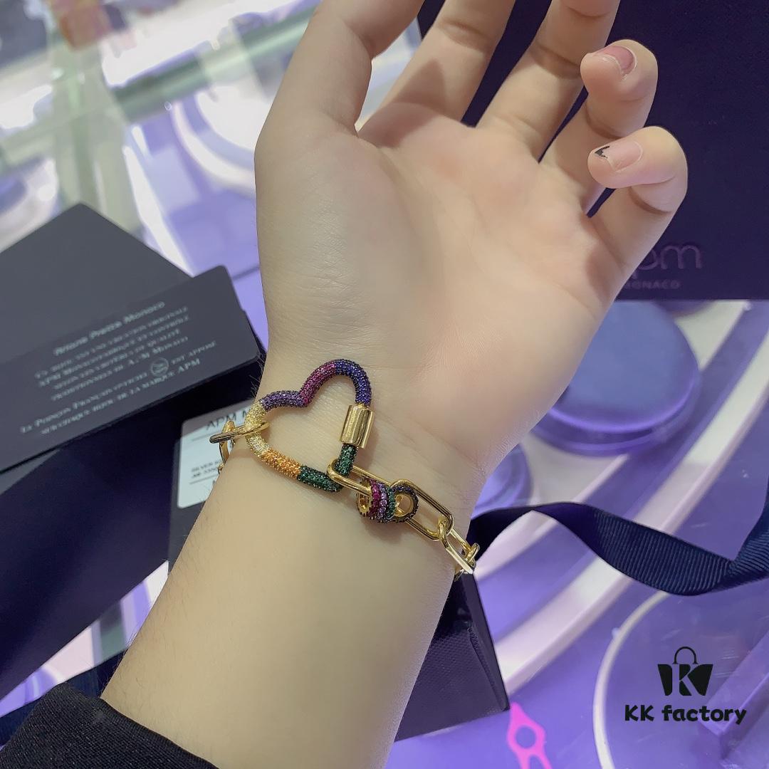 March New Arrival 💕 A's Monaco Rainbow Heart Pendant Chain Bracelet, Sweet Interlocking Rings, Valentine's Gift for Girlfriend