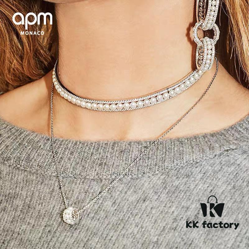 A Family Monaco New Arrival Freshwater Pearl Double-Layer Choker Necklace for Women, Collarbone Chain Gift