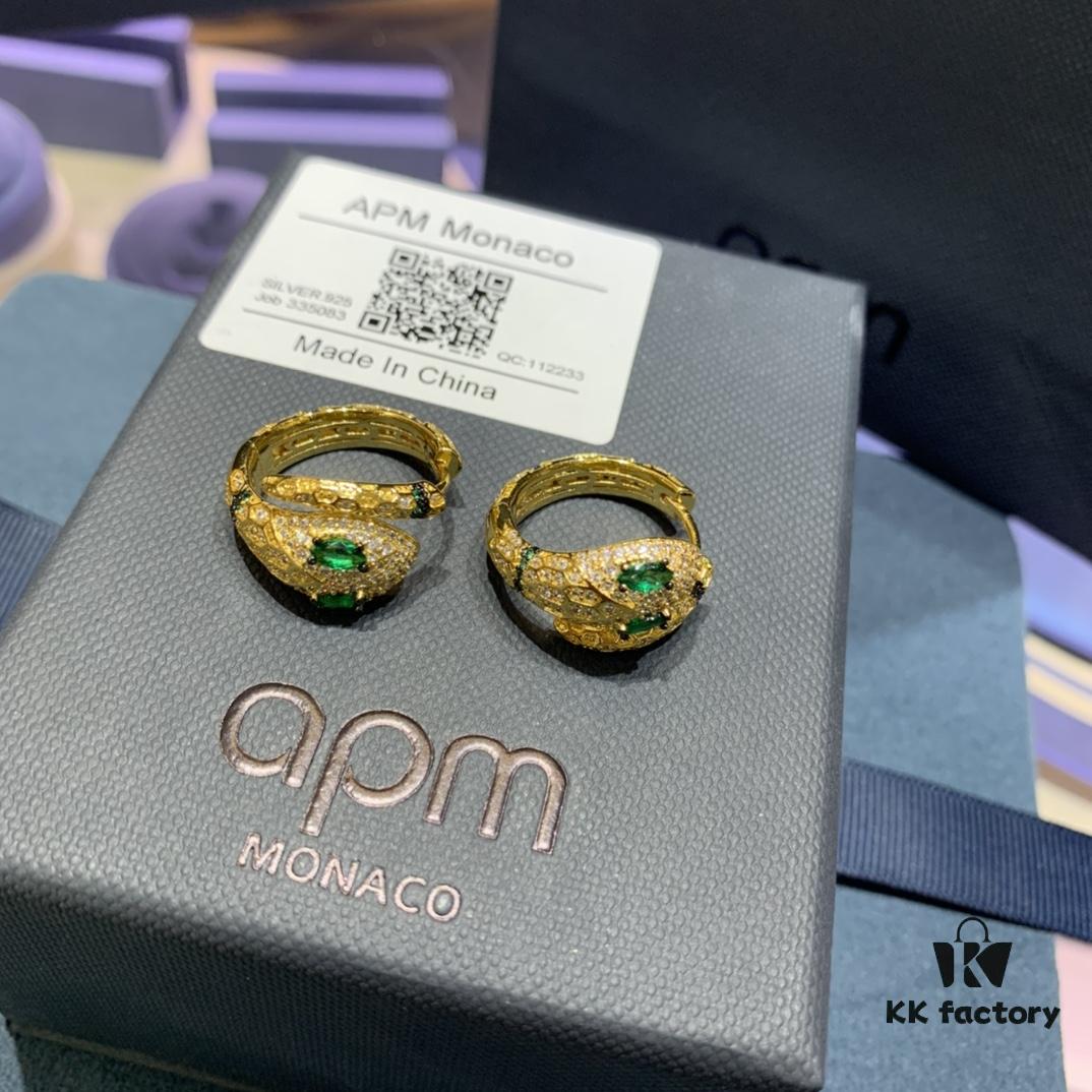 A Family Monaco Exotic Snake Earrings with Green Stone, New Arrival, Stylish and Meaningful Serpent Design Women's Jewelry