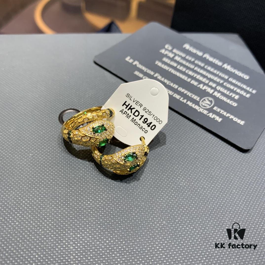 A Family Monaco Exotic Snake Earrings with Green Stone, New Arrival, Stylish and Meaningful Serpent Design Women's Jewelry