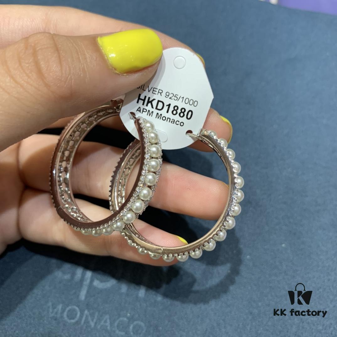 A Brand Monaco New Arrival Freshwater Pearl Hoop Earrings for Women, Elegant and Trendy European-American Style Influencer Earrings