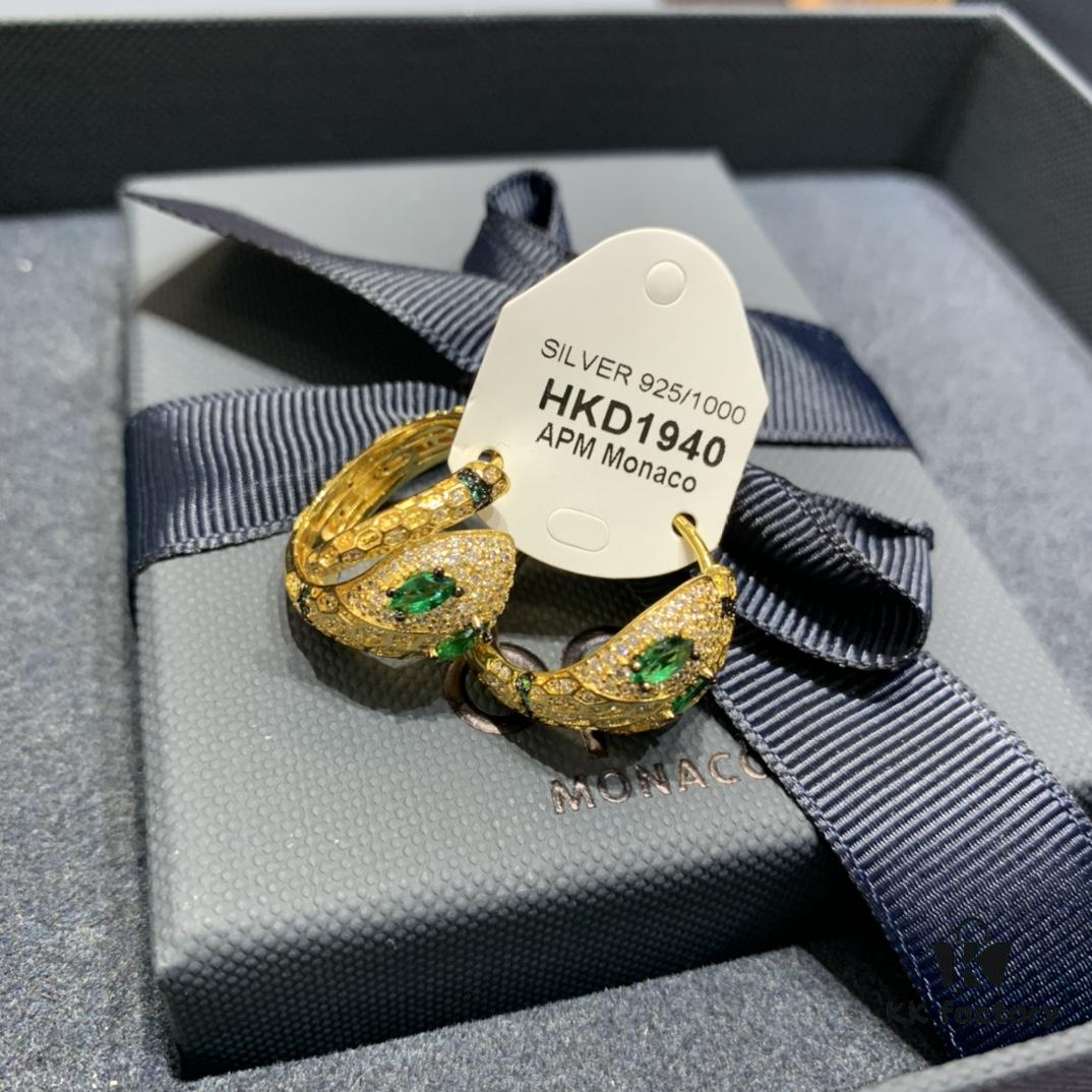 A Family Monaco Exotic Snake Earrings with Green Stone, New Arrival, Stylish and Meaningful Serpent Design Women's Jewelry
