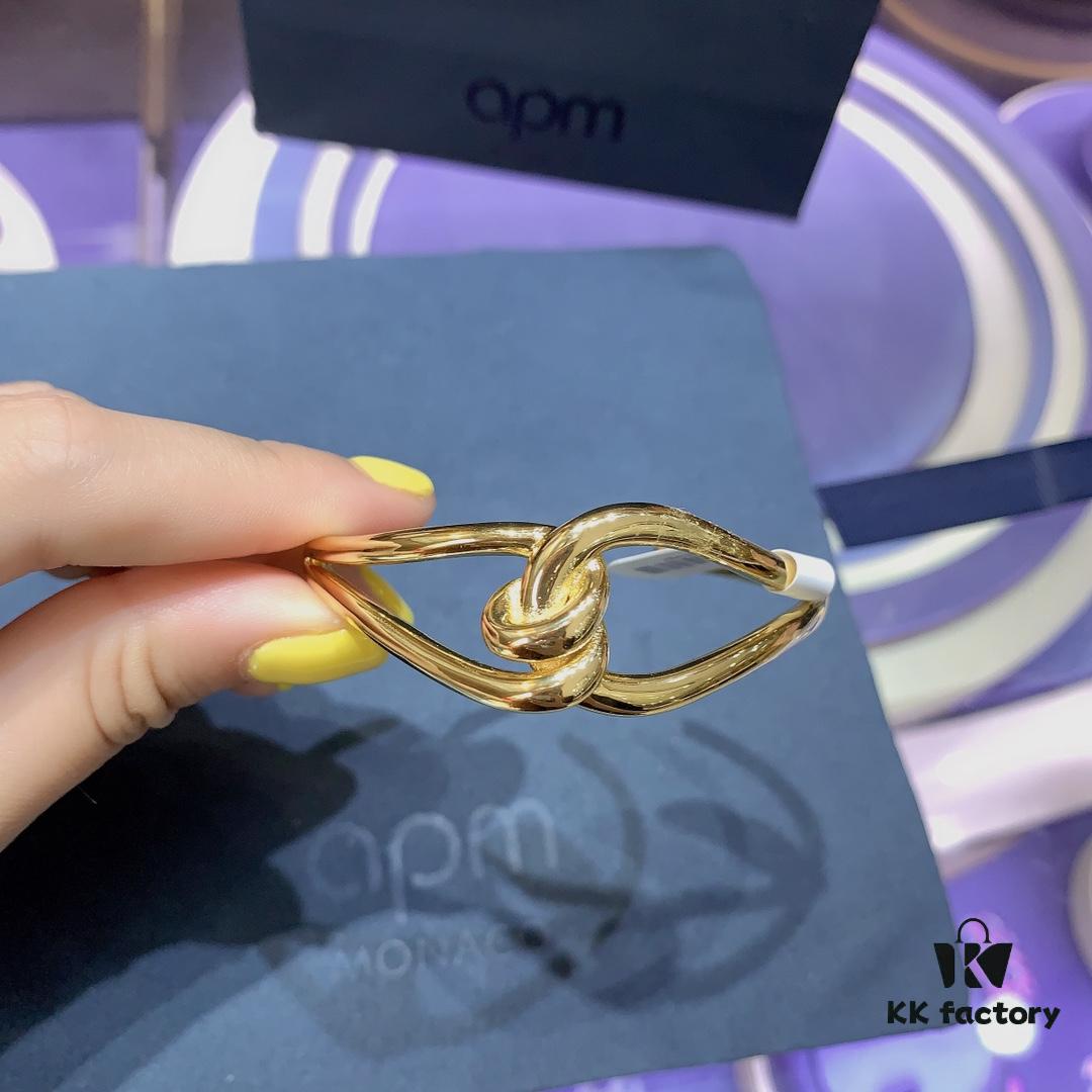A Family Monaco New Arrival Twisted Knot Open Bangle Bracelet for Women, Gold-Tone Geometric Jewelry in European and American Style, Perfect Gift for Girlfriend