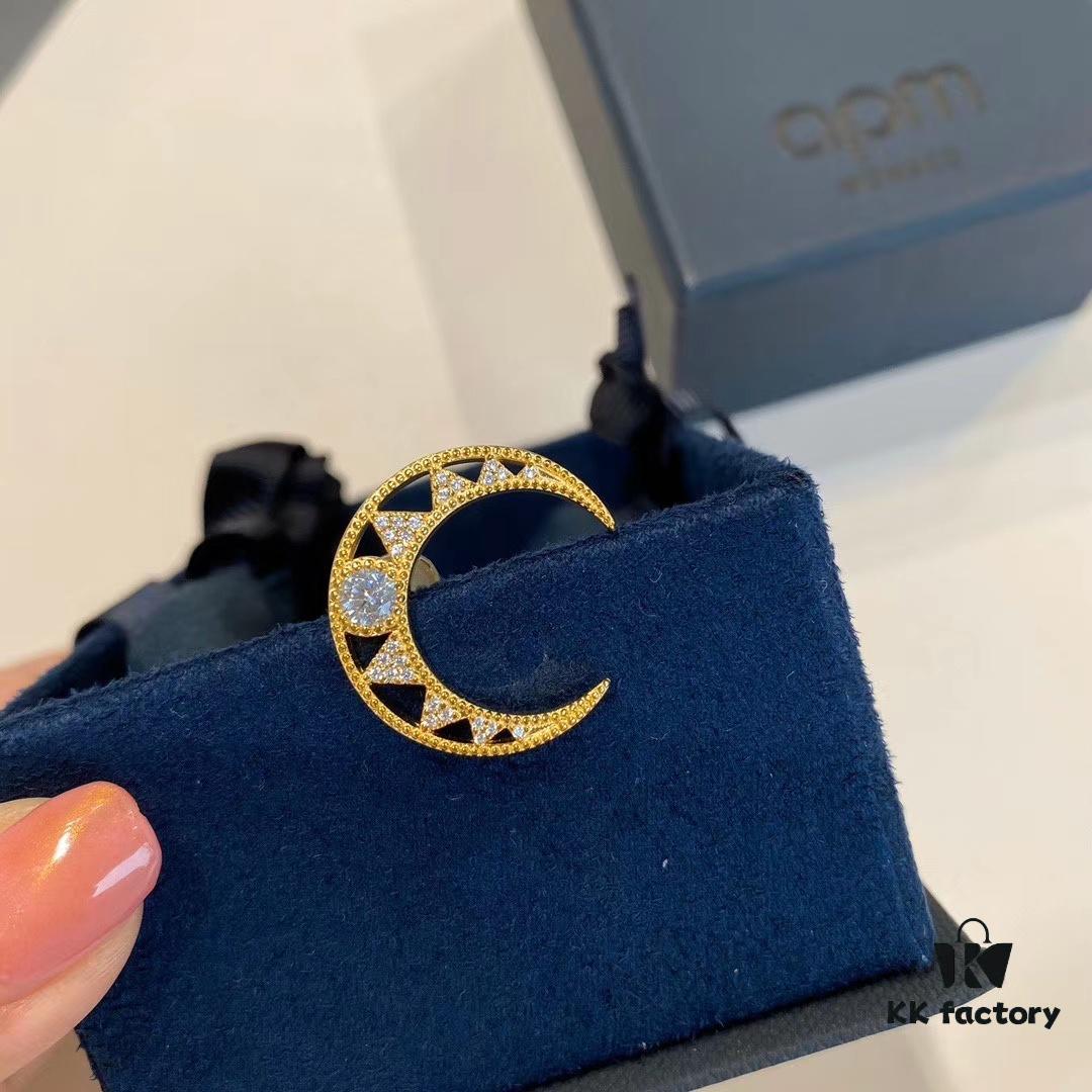 APM April New Arrival, Crescent Moon Hollow-Out Earrings, Dreamy and Exquisite