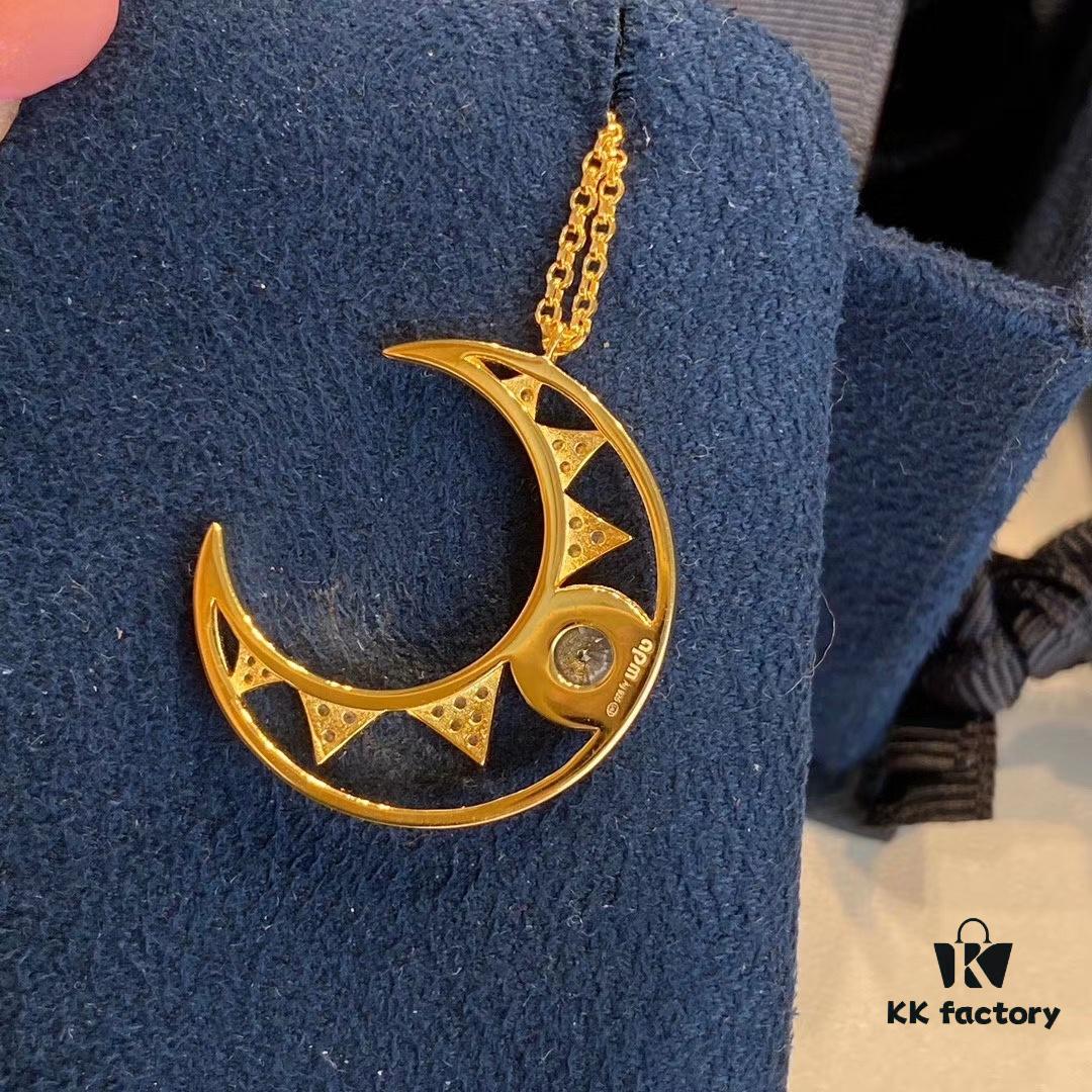APM Dreamy Crescent Moon Choker Necklace, Hollow-Out Crescent Design, Elegant and Romantic