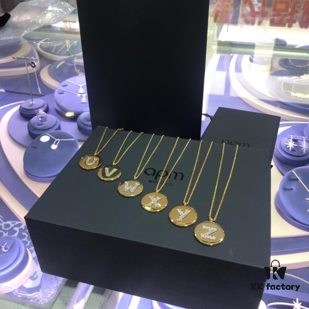 Original New Release 💗 My Name Your Surname 💗 APM Monaco High-Quality European and American Style 26-Letter Necklace for Women, Round Pendant Sweater Chain, Versatile and Unique Design