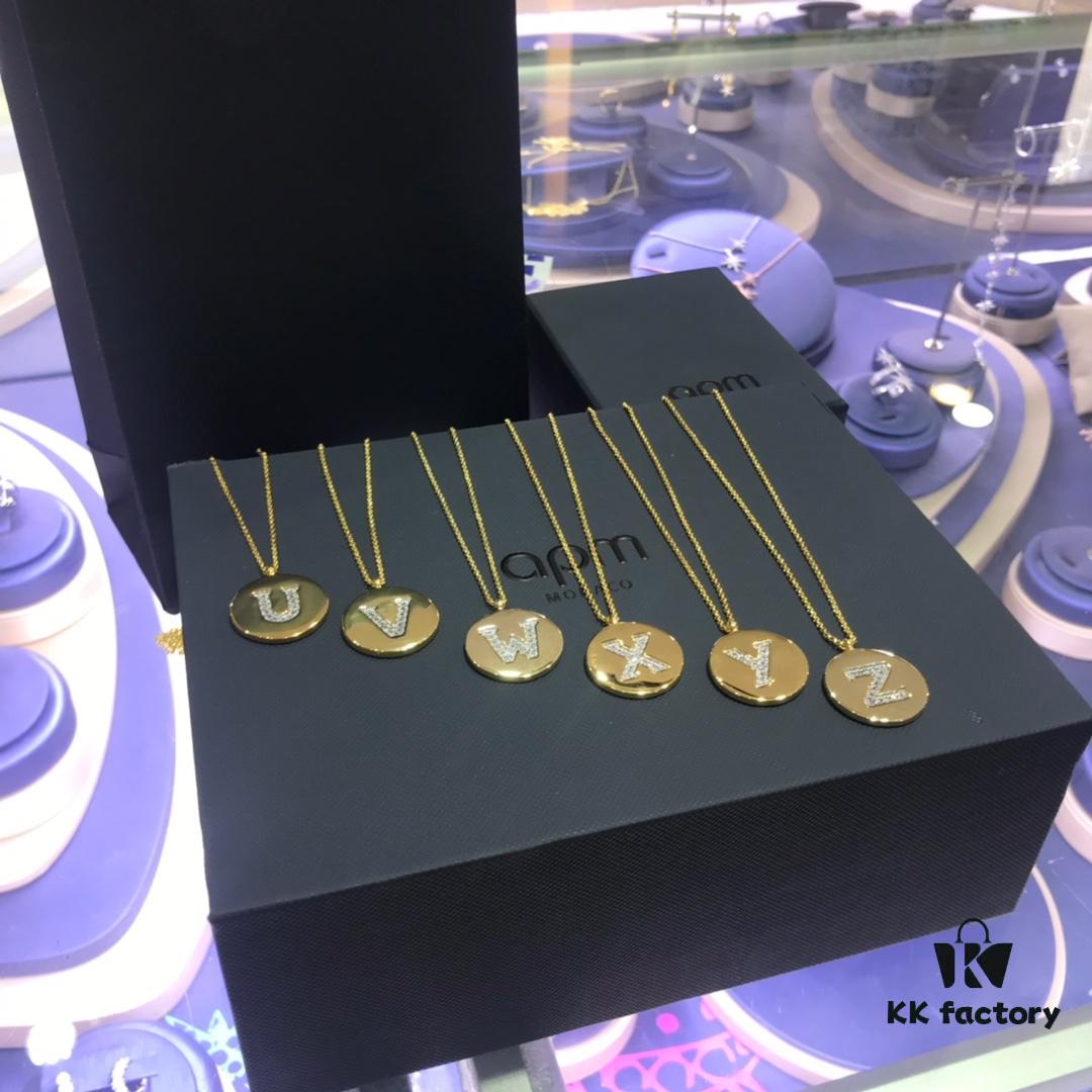 Original New Release 💗 My Name Your Surname 💗 APM Monaco High-Quality European and American Style 26-Letter Necklace for Women, Round Pendant Sweater Chain, Versatile and Unique Design