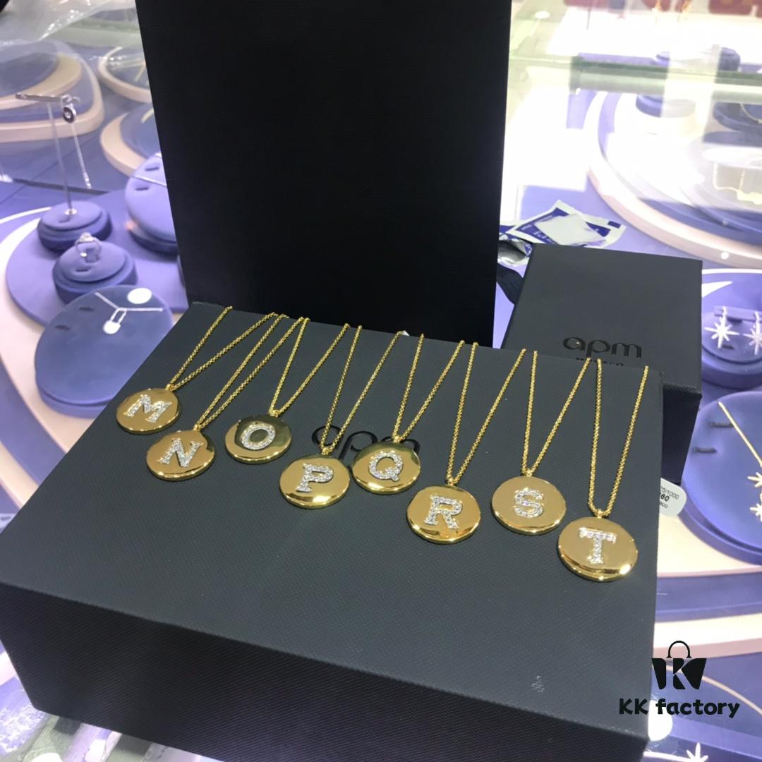 Original New Release 💗 My Name Your Surname 💗 APM Monaco High-Quality European and American Style 26-Letter Necklace for Women, Round Pendant Sweater Chain, Versatile and Unique Design