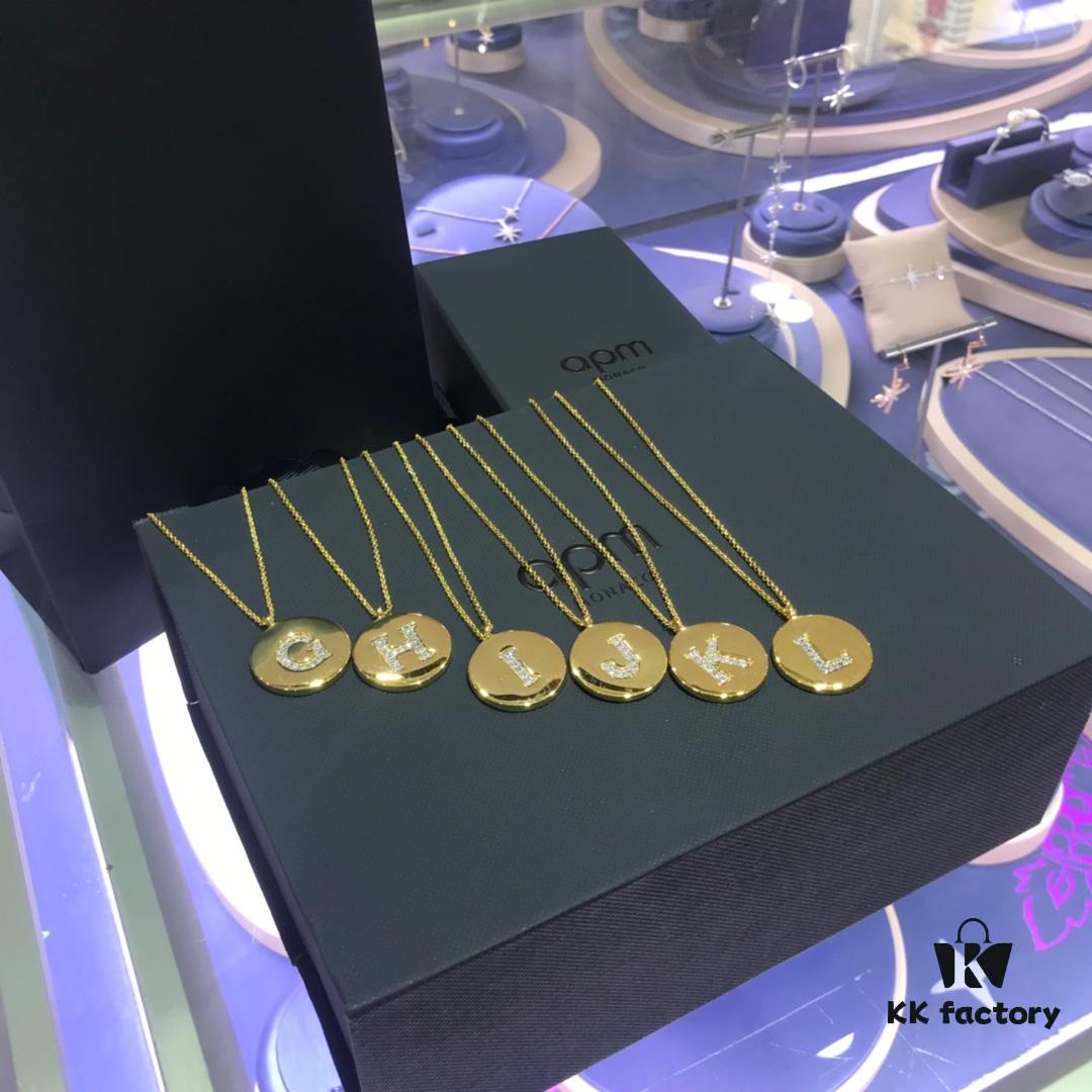 Original New Release 💗 My Name Your Surname 💗 APM Monaco High-Quality European and American Style 26-Letter Necklace for Women, Round Pendant Sweater Chain, Versatile and Unique Design