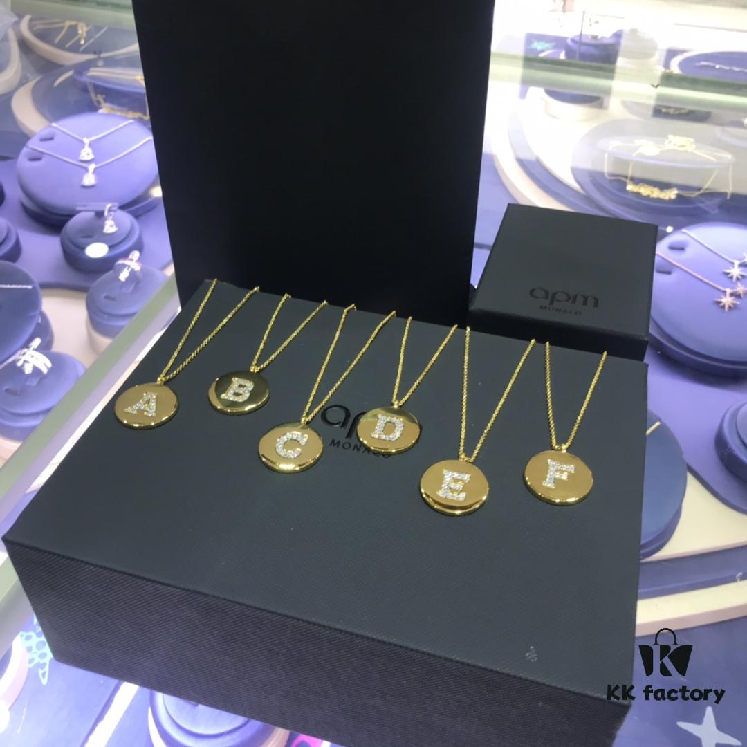 Original New Release 💗 My Name Your Surname 💗 APM Monaco High-Quality European and American Style 26-Letter Necklace for Women, Round Pendant Sweater Chain, Versatile and Unique Design