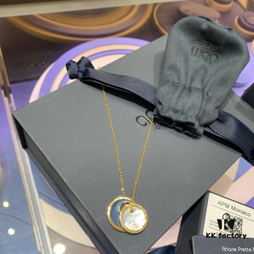 A Family Monaco Celebrity-Style Enamel Mother-of-Pearl Necklace for Women, Fully Set with Crystal Diamonds, Adjustable Personalized Versatile Chain, Sweater Chain