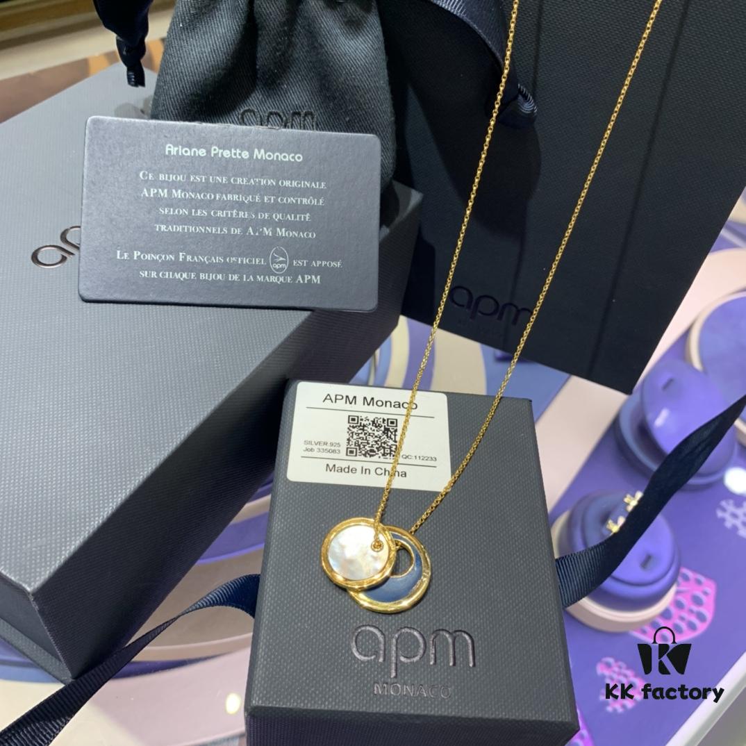 A Family Monaco Celebrity-Style Enamel Mother-of-Pearl Necklace for Women, Fully Set with Crystal Diamonds, Adjustable Personalized Versatile Chain, Sweater Chain