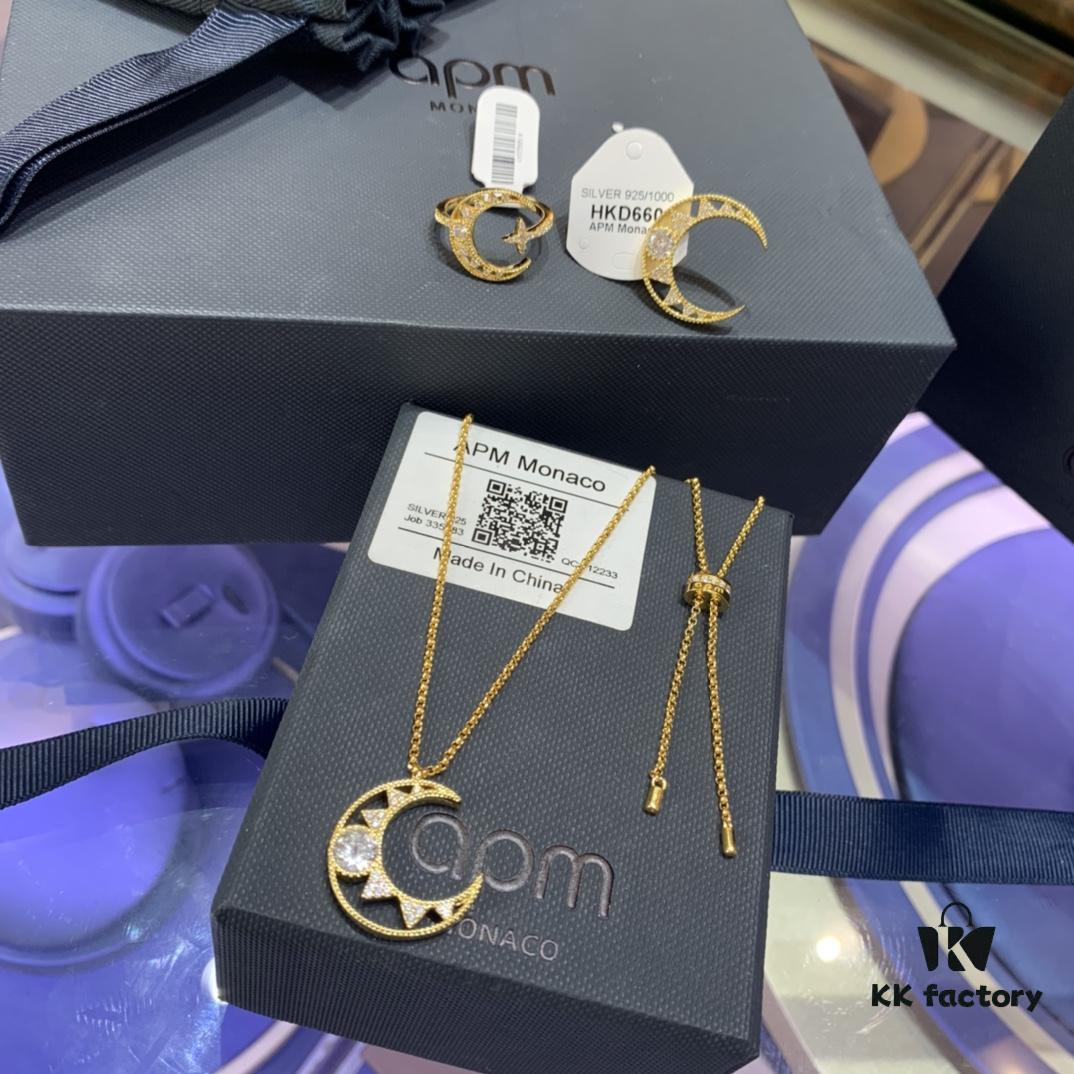 New Arrival A Monaco Dreamy Crescent Moon Hollow-out Necklace, Stud Earrings, and Ring 2020 Fashion Trend