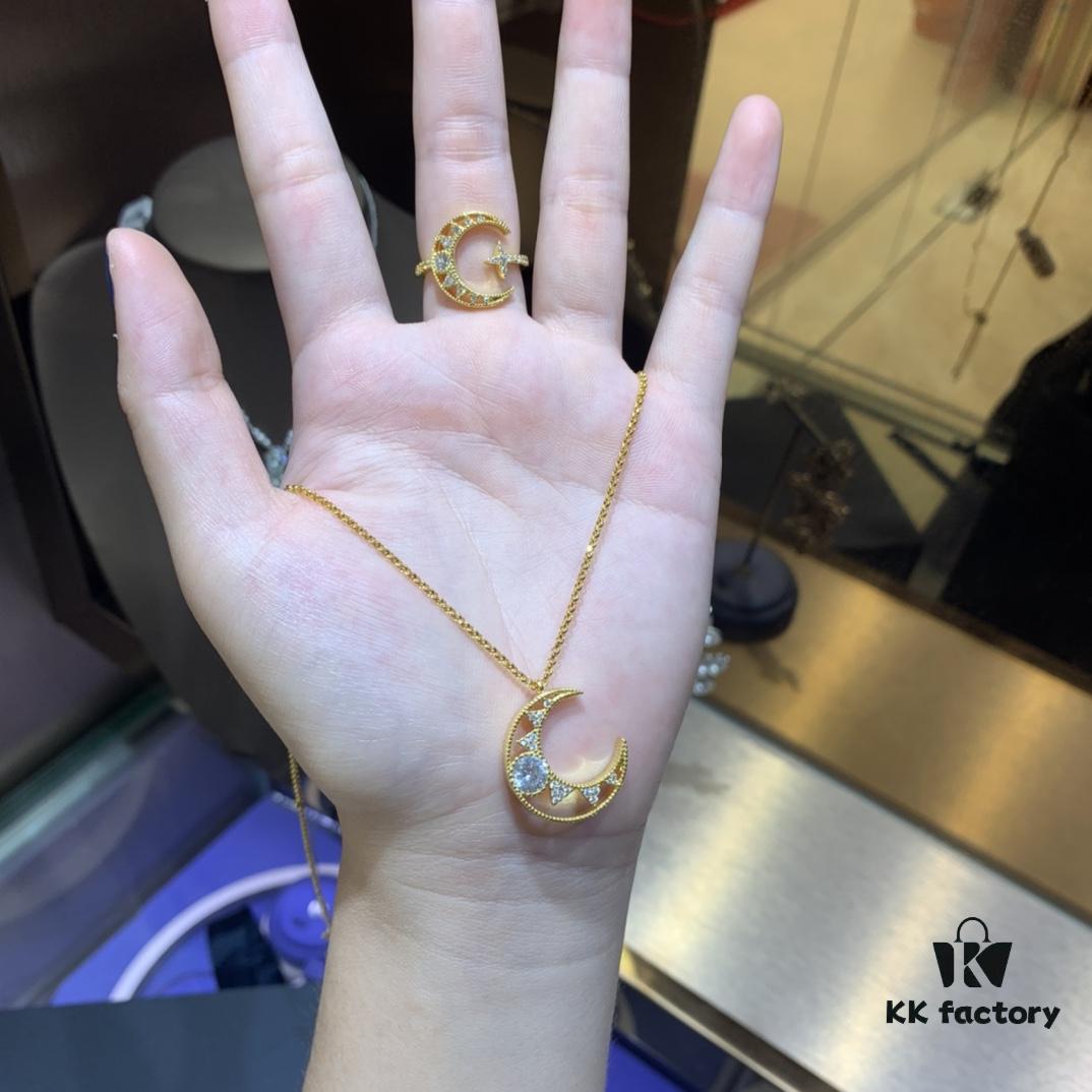 New Arrival A Monaco Dreamy Crescent Moon Hollow-out Necklace, Stud Earrings, and Ring 2020 Fashion Trend